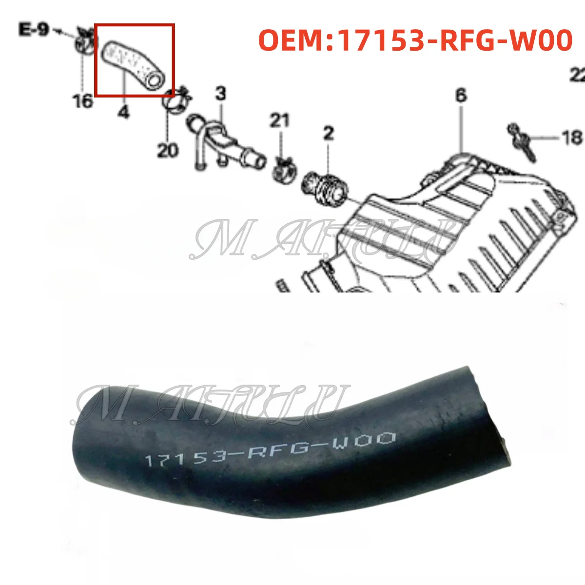 The 17153RFGW00 is suitable for Honda 05-08 Odyssey RB1 engine valve compartment cap connection hose rubber hose