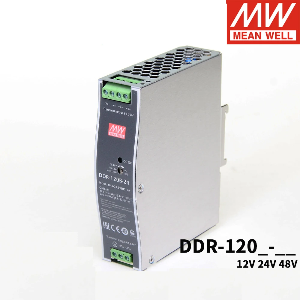 

Original Mean Well DDR-120A/ DDR-120B/ DDR-120C/ DDR-120D Din Rail Type Meanwell 120W 9~154V DC To DC 12/24/48V Converter