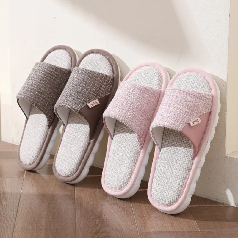 Linen slippers for men, summer outdoor wear, indoor home use, soft soled home use, cotton and linen slippers for women 4