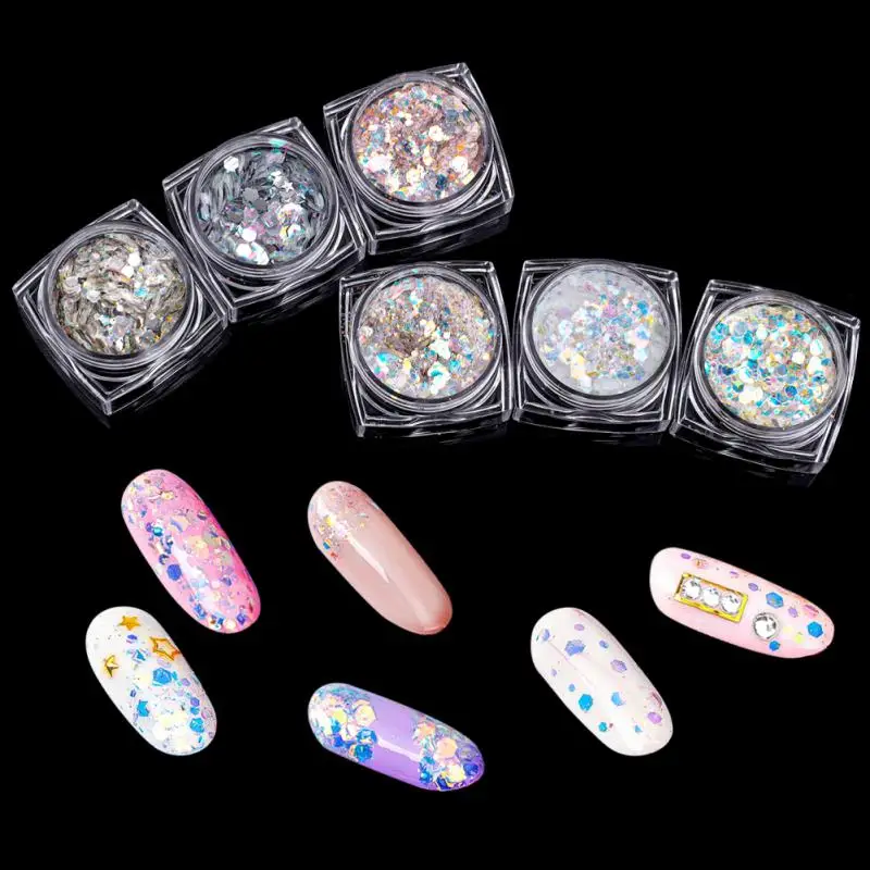 Aurora Gel Polish Decor Colorful Manicure Sparkling Nail Flakes Nail Glitter Powder Paillettes Nails Iridescente Mixed Hexagon