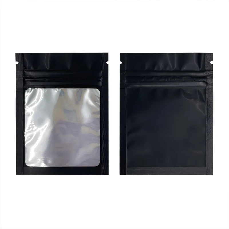 

100pcs Matte Black White Heat Sealable Plastic Flat Mouth Ziplock Packaging Bag Smell Proof Aluminum Foil Mylar Ziplock Bags
