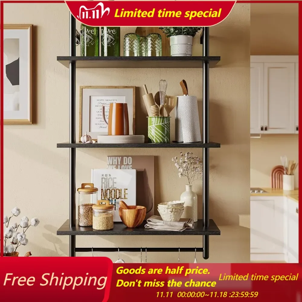 Floating Shelves for Wall, 23.6" Wall Mounted Kitchen Shelves with Towel Rack Over Toilet, Pipe Shelving Wall Decor