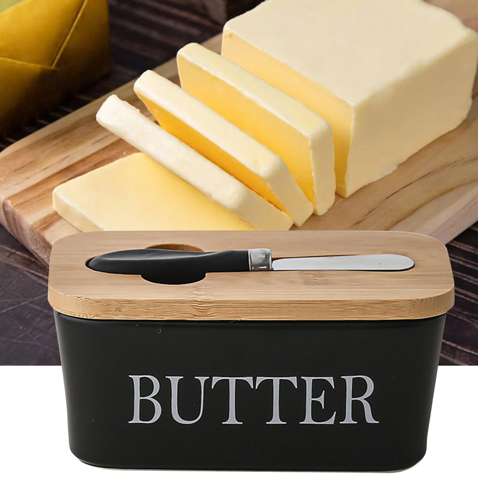 Ceramic Butter Container Box Restaurant Seal Storage Boxes Cheese Box with Knife Multiuse Preservation Butter Dish Tableware butter storage box