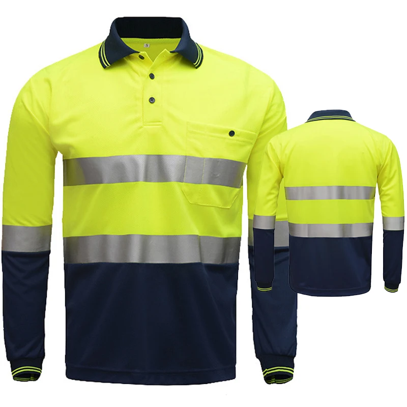 

Светоотражающая безопасная рубашка-поло с высокой видимостью, быстросохнущая рабочая одежда с длинным рукавом, рабочая одежда с высокой видимостью, защитная Рабочая одежда для строительства
