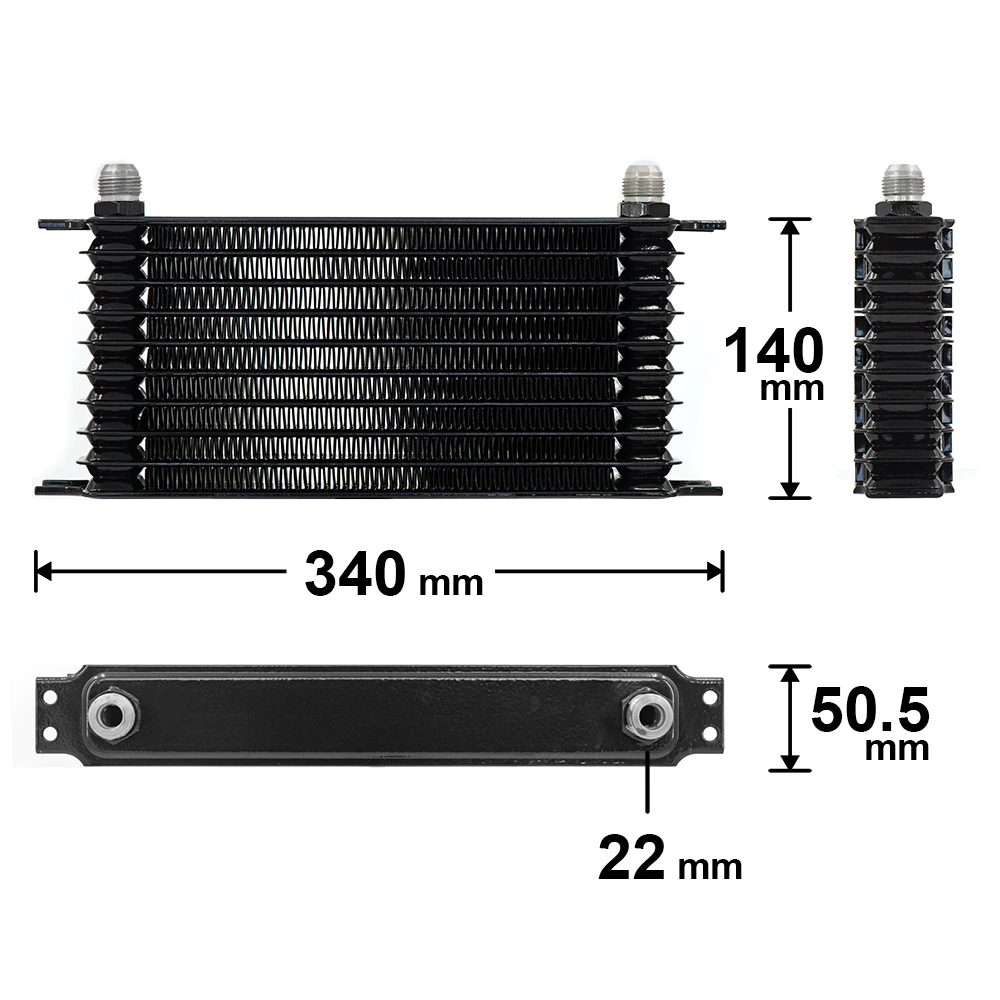 Oil Cooler Kit 10 Rows Transmission Oil Filter Adapter Nylon Stainless Steel Braided Hose Thermostat Adapter