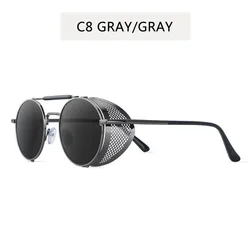 Vintage Steampunk Round Metal Sunglasses with UV Protection (Grey grey)