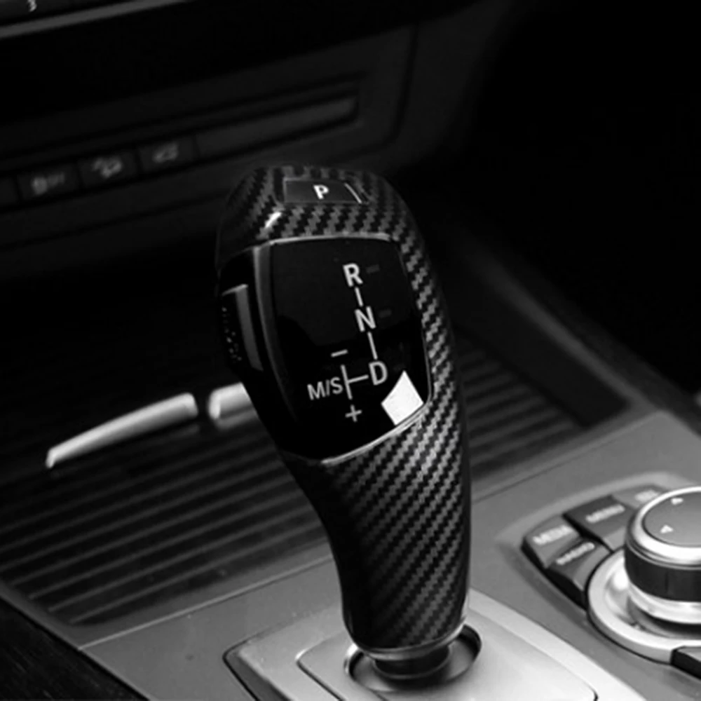 Carbon Fiber Print Sticker Auto Gear Shift Knob Cover Trim For BMW E60