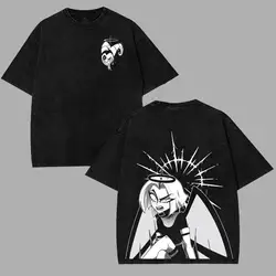 Vintage Washed Anime Hazbin Hotel Graphic T - Shirt - Unisex Oversized Cotton Tee - XXL (Black)