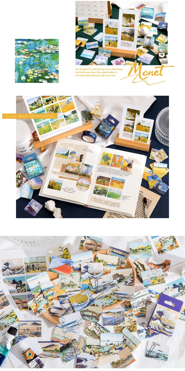 45 Stück Vintage Van Gogh Monet Weltberühmte Gemäldesammlung, dekorative Aufkleber für Scrapbooking, DIY, Versiegelung, Basteln – Detail 7