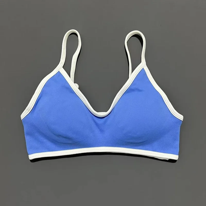 Kontrast-BH für Damen, rückenfrei, gestrickt, Sport-BH, einfarbig, für Fitnessstudio, Fitness, Top mit Brustkissen, sexy Straps-Yoga-Sport-BH – Detail 15