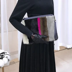 Elegant Luxury Women's Fur Bag High Quality Mink Fur Striped Design Envelope Bag Fashion Trend Plush Square Bag