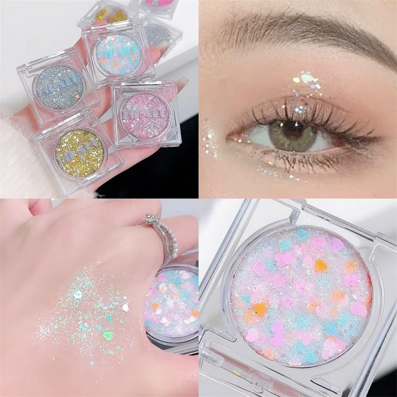 Monochrome Glitter Gel Cream Eyeshadow Face Hair Body Nail Glitter Gel Heart Loose Sequins Festival Halloween Makeup Decorations 5