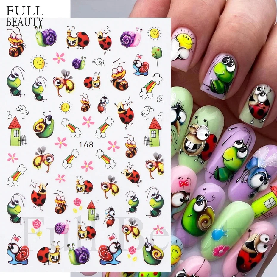 Nail Stickers Decals Art Decoration Cartoon Ant Ladybug 3D Cute Kawaii Mushroom Ice Cream Cake Sliders For Summer Manicure