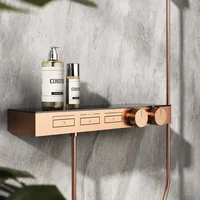 ก๊อกน้ำฝักบัวแบบเทอร์โมสตัทสีโรสโกลด์ ก๊อกน้ำฝักบัวแบบเรนชาวเวอร์สีเทาทองเหลืองติดผนัง ก๊อกน้ำฝักบัวสำหรับอ่างอาบน้ำ 3