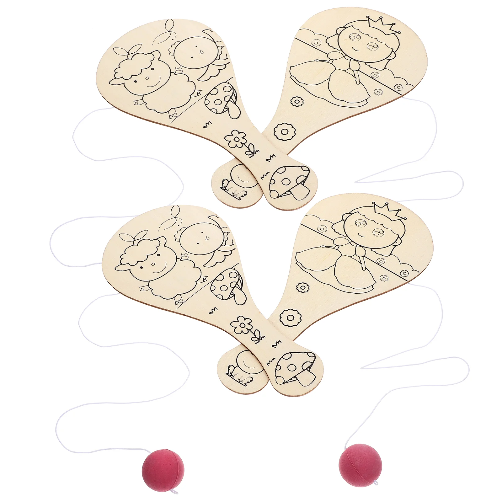 

4 Pcs Graffiti Blank Racket Doodle Board Painting Toy Wood Kids Draw Wooden Paddle Unfinished Child