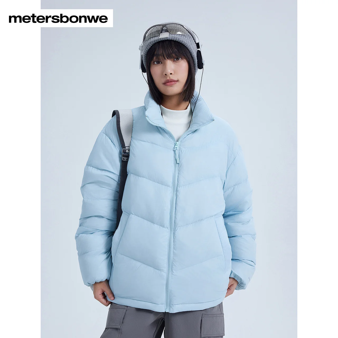Metersbonwe-Men Women's Stand-up Collar Bread-shaped Jacket Puffer Solid Color Soft Comfort Down Jacket Commuter Daily Winter