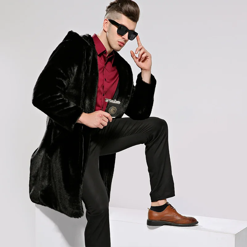 

Faux Fur Coat with Hooded Long Double Breasted Mink Fur Coat Fur