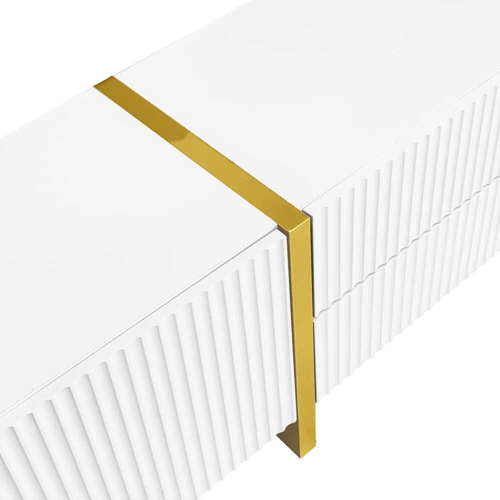 PINGGO 190CM TV-Schrank mit 3 Türen 2 Schubladen Weiß Holzschnitzerei Goldene Akzente Wohnzimmer Unterhaltungscenter – Detail 22