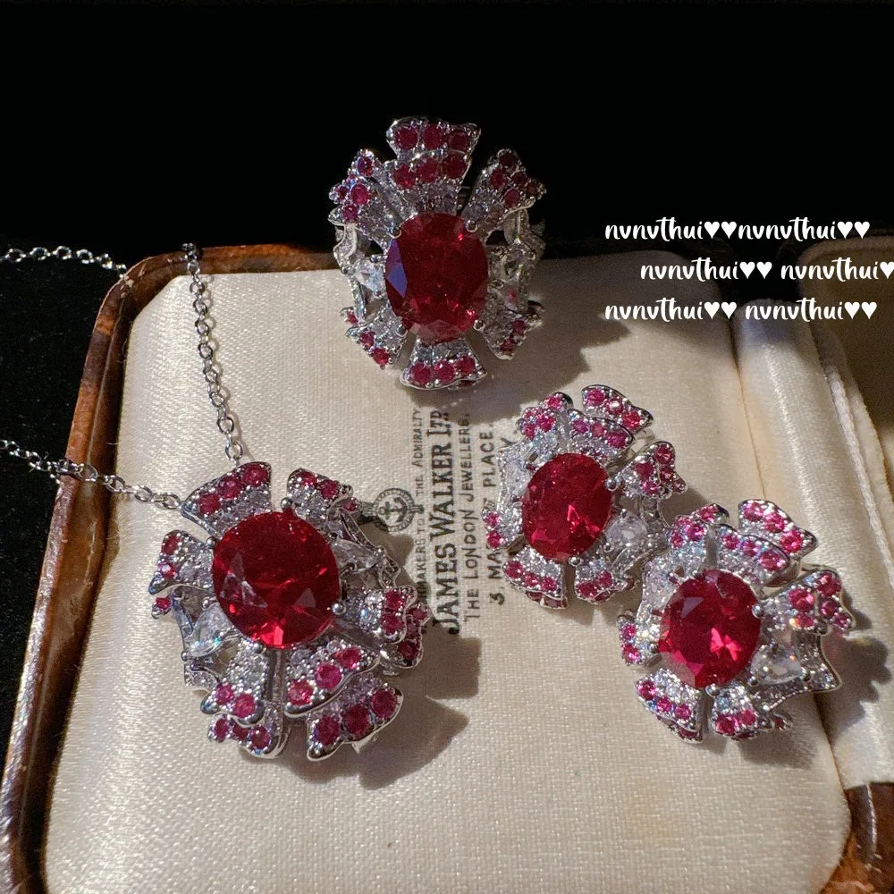 Women's Exquisite Shine Cubic Zirconia Wedding Jewelry Sets 925 Silver Color Ring Earring Necklace 2024 Korean Trendy Jewelry 2