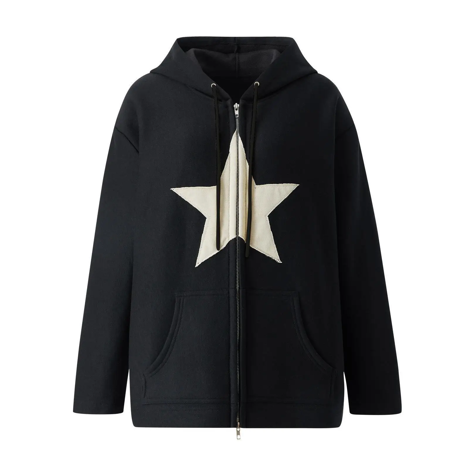 

Harajuku streetwear couple five-pointed star full zip up hoodies 2023 Oversized black gray coffee graphic clothes