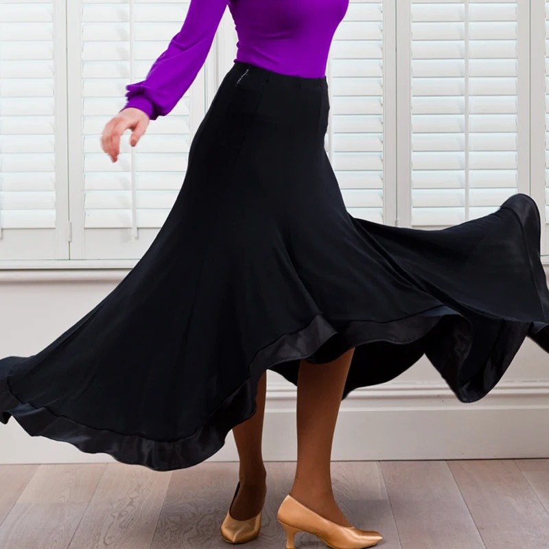 Satin Edge Ballroom Dance Skirt For Women Flamenco Skirt Flamenco Spanish Dance Costume Waltz Skirts Wear Long