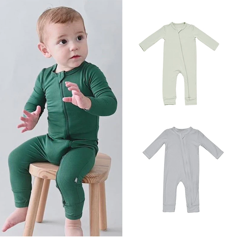 Summer Solid Color Newborn Rompers With Zipper Baby Onesies Clothes Boys Girls Bamboo Fiber Long Sleeve Jumpsuit Toddler Outfits coloured baby bodysuits