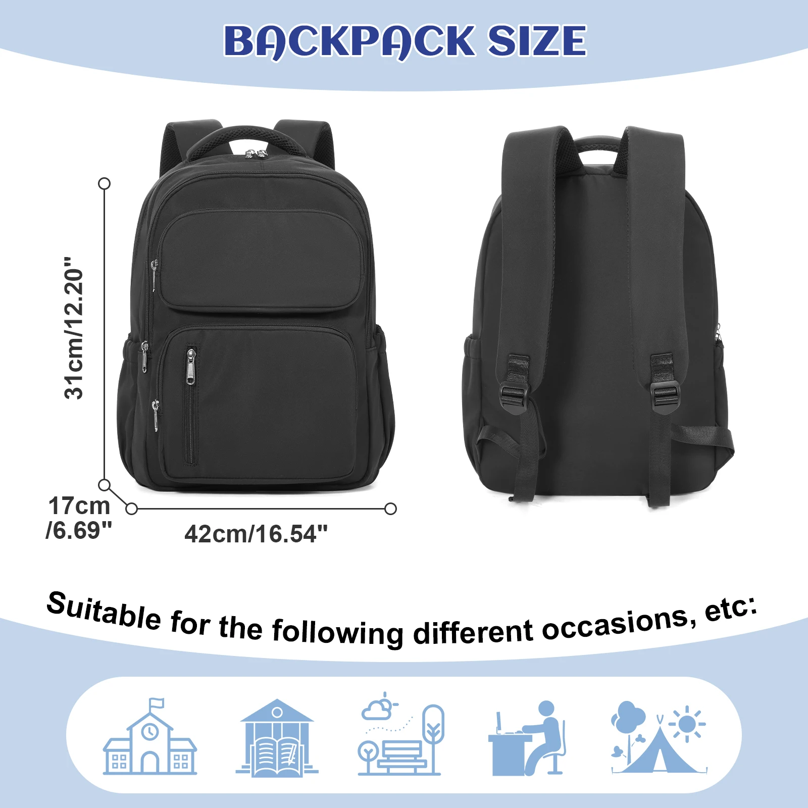 Teenage Casual Bookbags Lightweight Travel Shoulder Bag 14inch Laptop College Backpack, Anti Theft Work Backpack，School Backpack