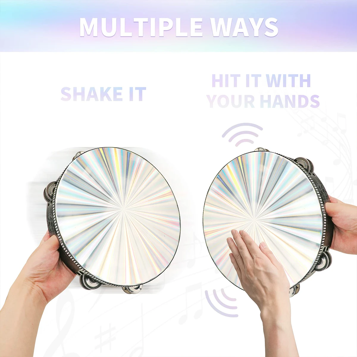 2 Pieces (8 Inch And 6 Inch)Tambourine Drum,Tambourine For Adults Double Row Metal Jingle Bells Tambourines Musical Percussion I