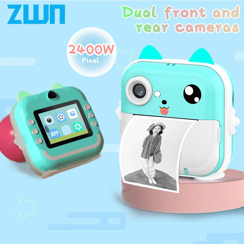 Kids Rechargeable Instant Print Camera Blue - Digital Thermal Photo Video MP3 main image 0