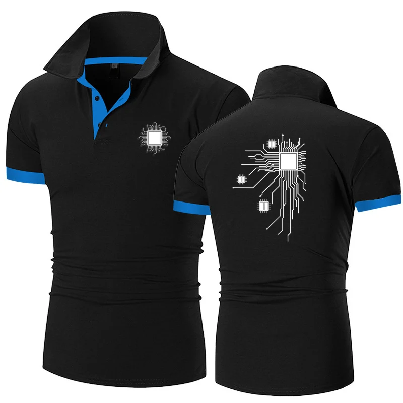 2023 Printing New CPU Processor Circuit Diagram Polo Shirts Men Short Sleeves Cotton Harajuku Classic High Street Tops