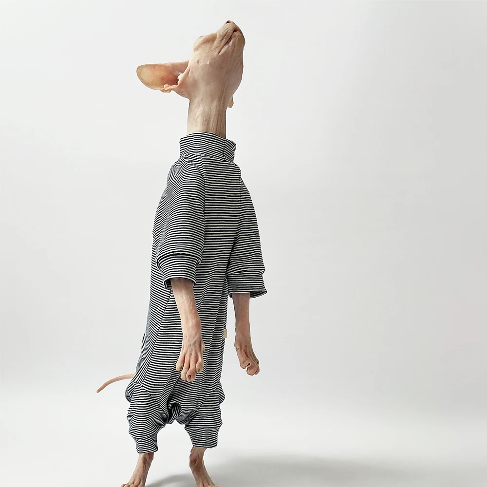 Pet Clothes Sphynx Cat Leisure Stripe 4-legged Cotton Comfortable Hairless Cat Outfits Soft Winter Warm Devon Kornish
