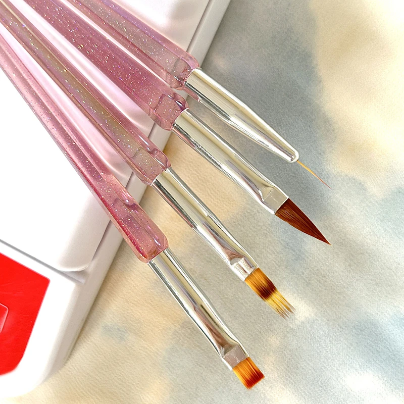4PCS Plastic UV Gel Nail Brushes Set DIY Nail Art Liner Brush Stripe Pattern Painting Brush Kits Extension Drawing Carving Pen
