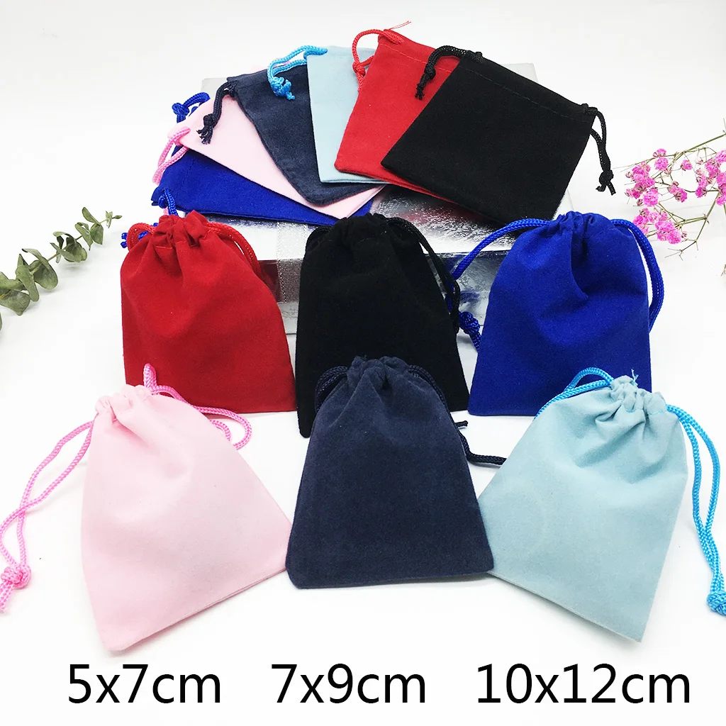 100PCS Velvet Black Red 3 Sizes Jewelry Gift Bags Christmas Pouch Wholesale 5*7 7*9 10*12cm Cotton Drawstring Free Shippinng