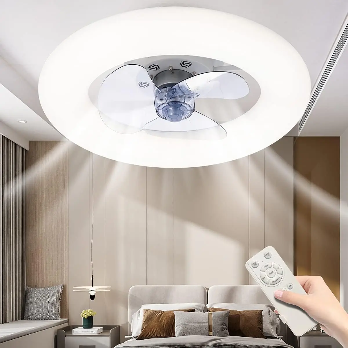 

Inch Low Profile Ceiling Fan with Light Remote Control,48W White Ceiling Fan Lighting,3 Colors, 3 Files Wind Speed Dimmable for