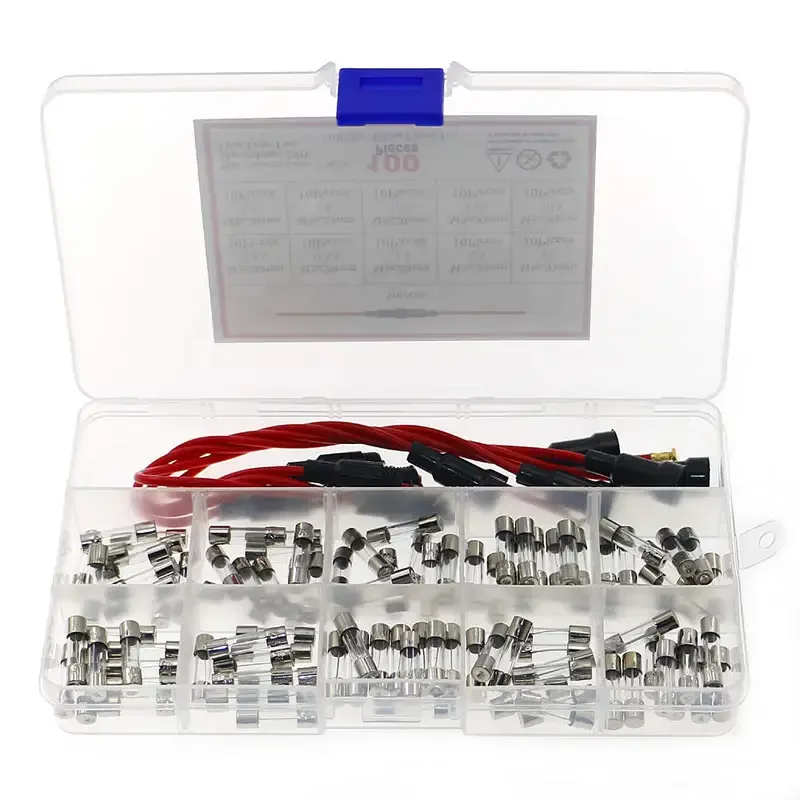 5pcs 5x20mm Fuse Holder Screw Type with 16AWG Wire 100pcs Quick Blow Glass Tube Fuse Assorted Kit 12V-250V