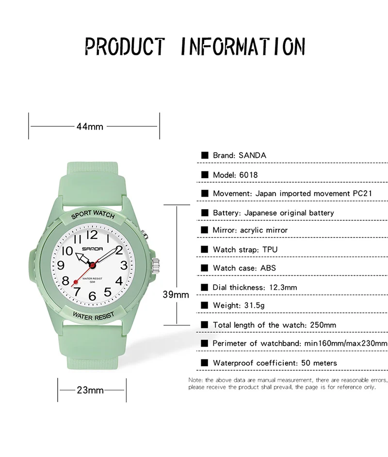 SANDA 6018 New Fashion Children Watches Sport Analog WristWatch Casual Waterproof Students  Watch Reloj Mujer Dropship 5