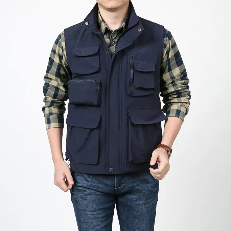 Multi-pocket Vest Embroidered Spring Hunting Men's Fishing Clothing Mesh MAN Coats Coat Summer Sleeveless Jacket Work Formal Zip