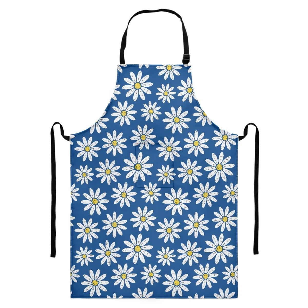 

Polyester Kitchen Long Aprons With Pockets Suitable Man And Women Custom Multicolor Daisy Creative Kitchen Aprons Printing Logo