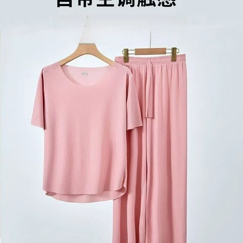 Girls Ice Silk Sleepwear Set Ladies Summer Short Sleeve Casual Home Clothes Breathable Comfortable Polyester Fiber round Neck... - 2