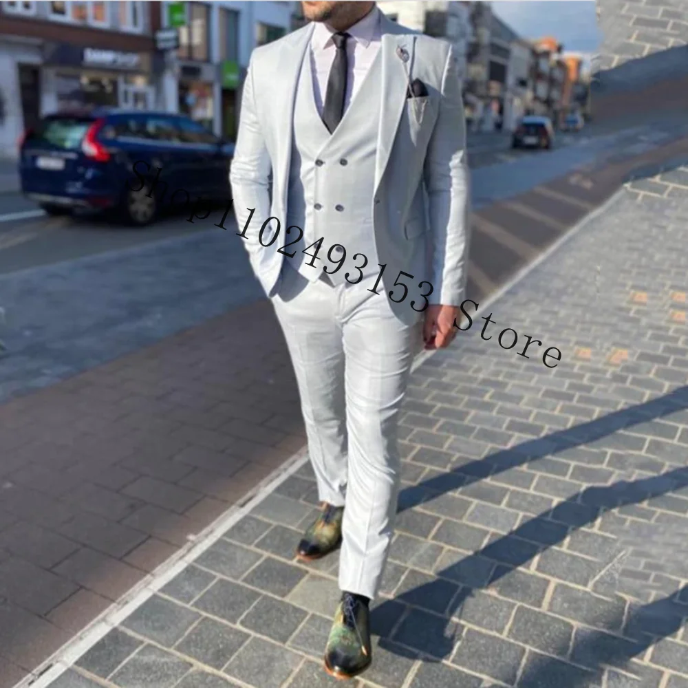 White Elegant Suits For Men Jacket 3 Pieces Male Suits Groom Wear Groomsmen Wedding Tuxedos Blazer+Vest+Pants Trajes De Hombre
