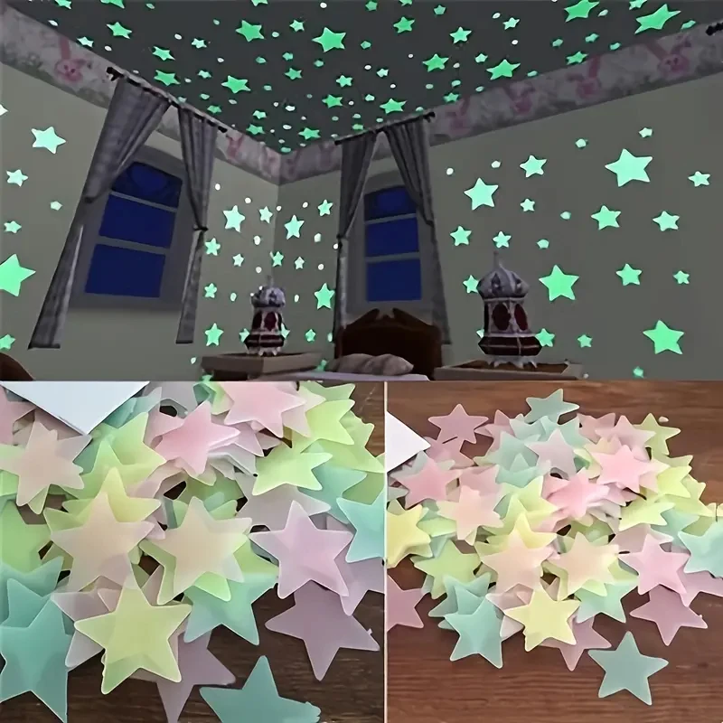 100Pcs Luminous 3D Wall Sticker For Kid Room Bedroom Home Decoration Fluorescent Self Adhesive Wallpaper Glow Star Dot Decal DIY