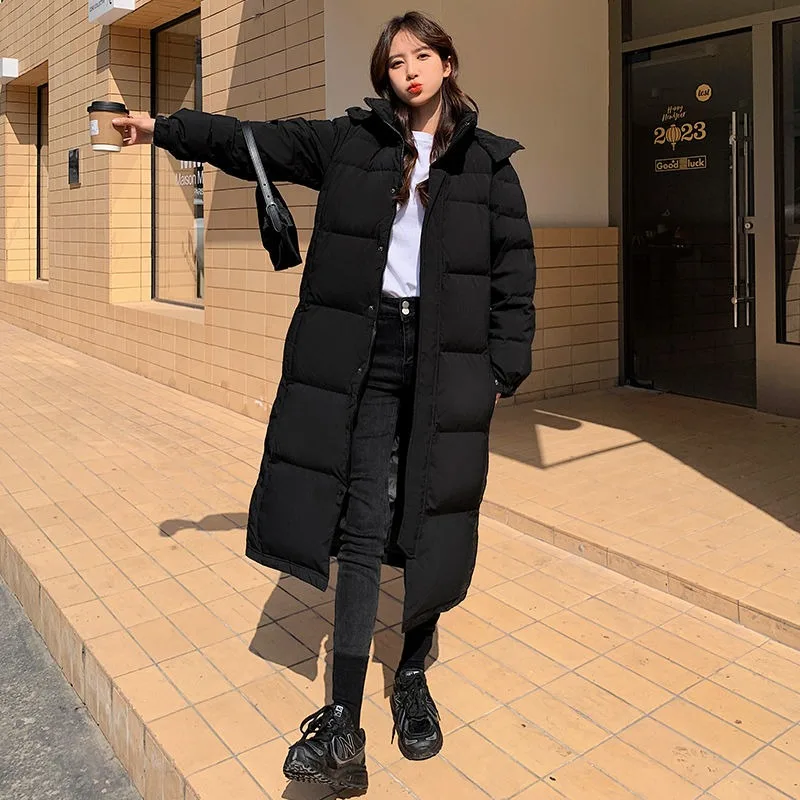 2023 New Women Down Jacket Winter Coat Female Warm Thick Parkas Loose Large Size Outwear Extended Version Hooded Overcoat XS 3XL