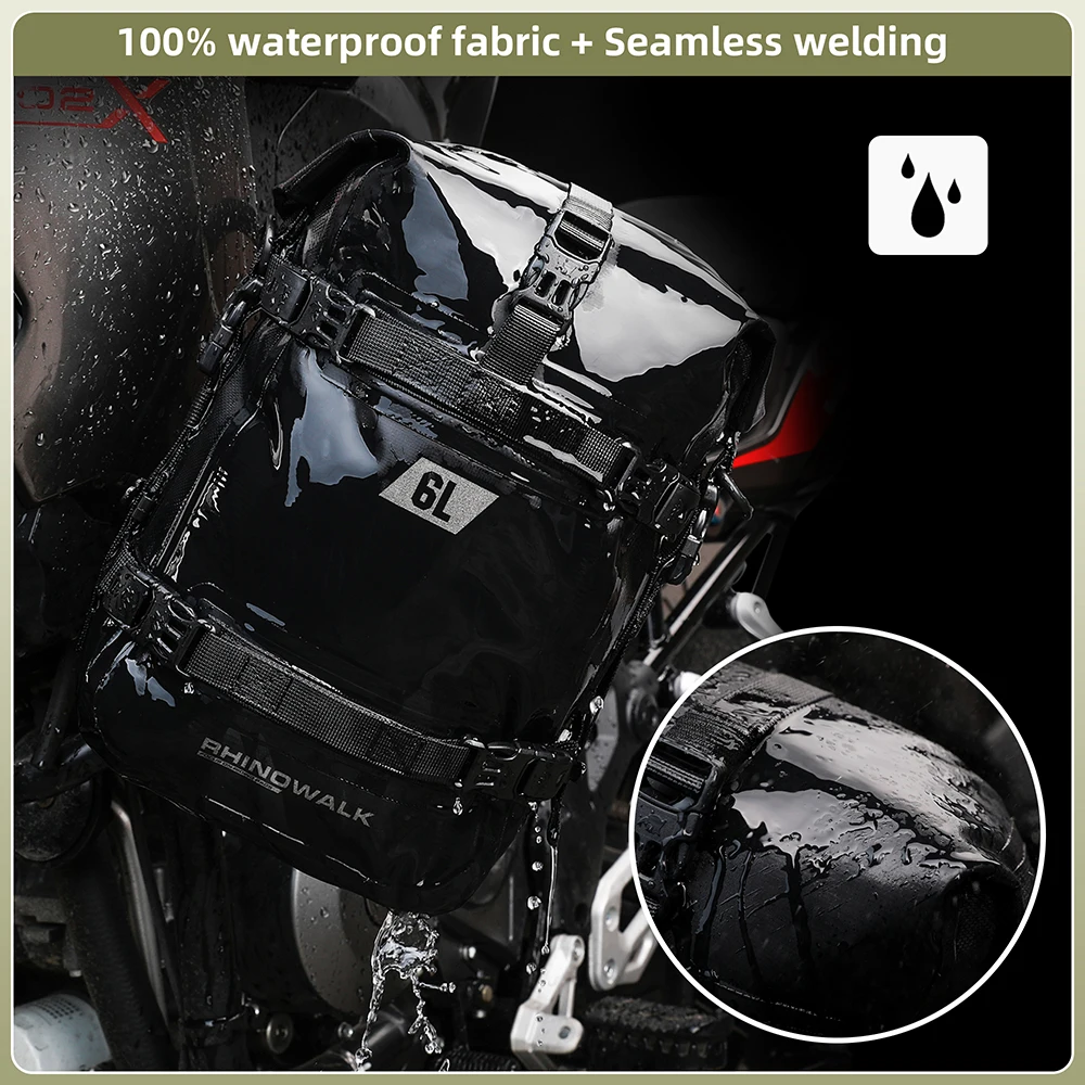 Rhinowalk Motorcycle Crash Bar Dry Bag 100%Waterproof Motor Bumper Bag 6L Large Capacity Outdoor Pannier Tank Side Tool Pack