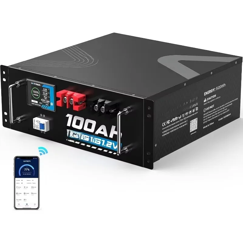 Built-in 100A BMS, with Touchable Smart Display & Mobile APP, Max. 48V 100AH Lithium LiFePO4 Battery, 4800W Power Output 2