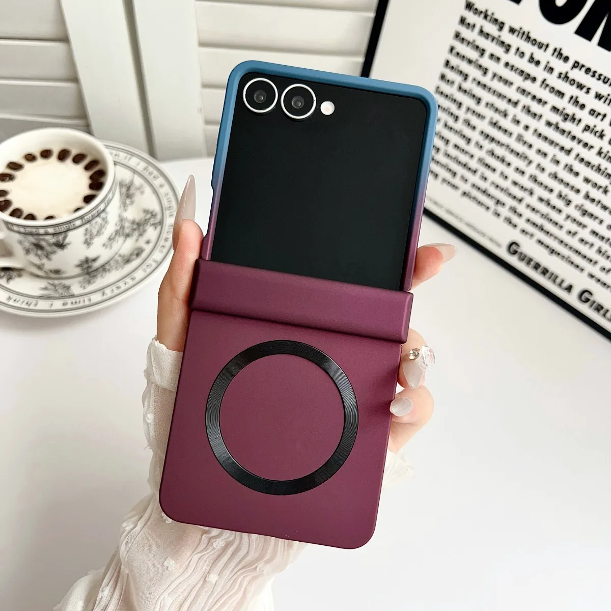 Magnetic Hinge Protection Phone Case with Double Color Gradient