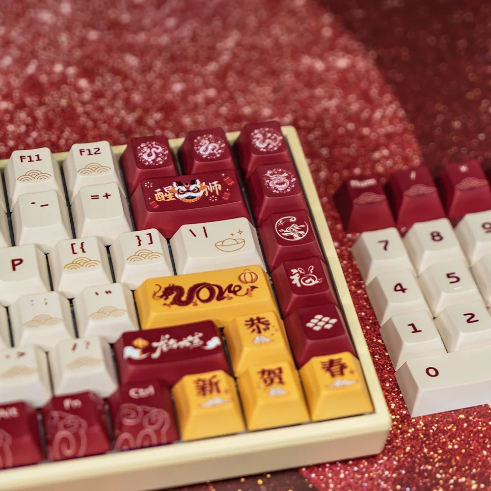 Dragon Year Keyboard Cap Grupo Boa Sorte Tintura Subbed Perfil de Cereja Pbt Grosso 87 Tkl 104 Ansi Xd64 Bm60 Xd68 Xd84 Bm87 Bm65 - Imagem 5