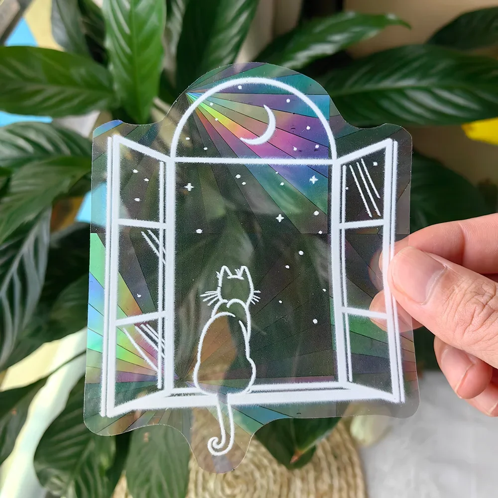 PVC 3D Rainbow Sun Catcher Wall Stickers Cat Bear Spaceship Planet Suncatcher Self Adhesive Window Stickers Room Home Decor wall stickers,window stickers