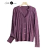 Women's Fashion New 65% Natural Mulberry Silk Cashmere Cotton Blended Casual Versatile Long Sleeve V-neck Solid Color Cardigan 1