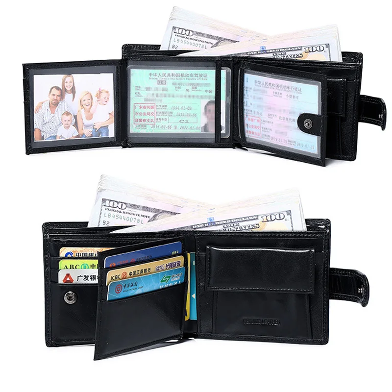 Designer Men's Wallet with Coin Pocket Genuine Leather Wallet Short Style First Layer Cowhide Handbag Horizontal Coin Purse 6