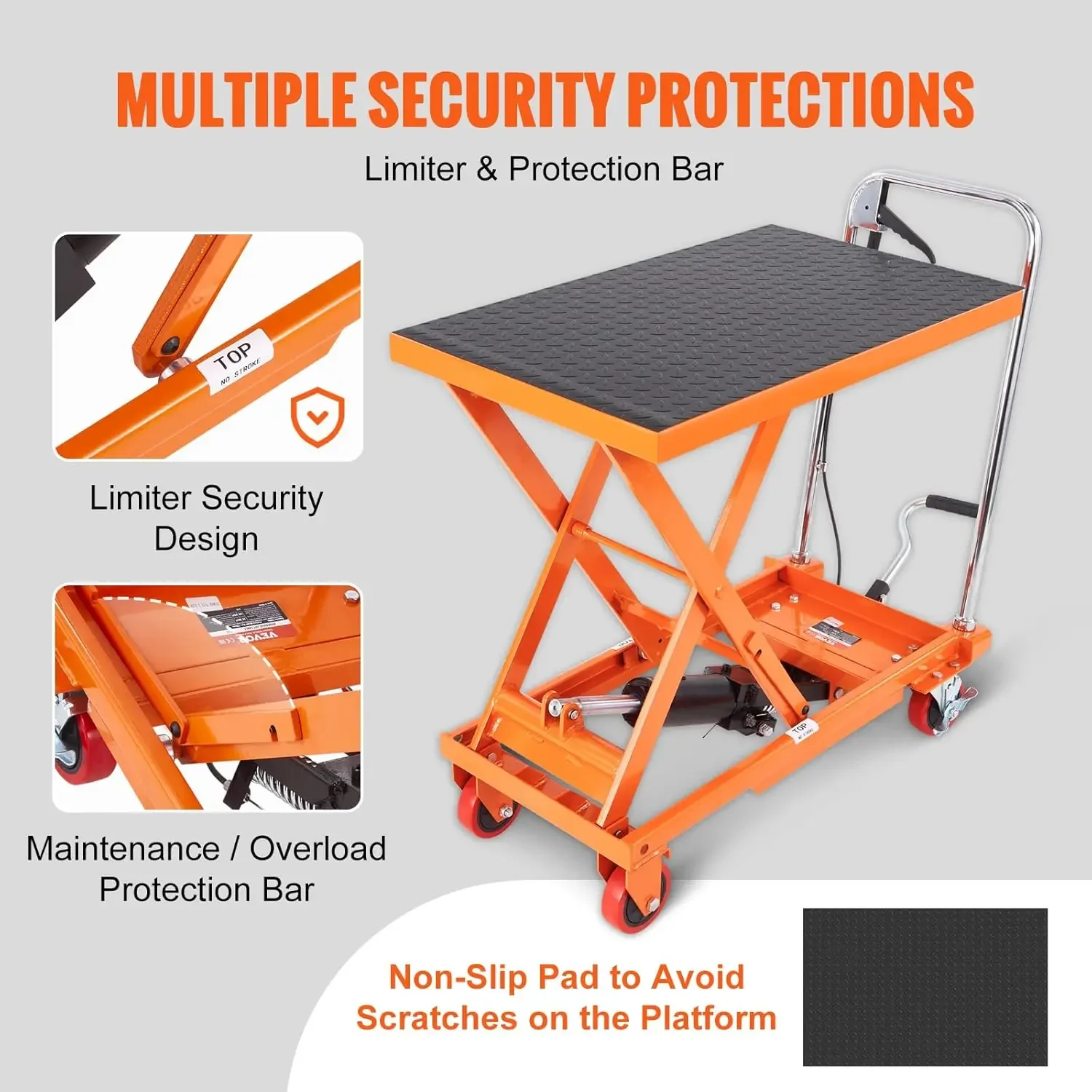 TF23 Hydraulic Lift Table Cart 500lbs Capacity 28.5" with 4 Wheels and Non-Slip Pad, for Material Handling and Transportation 5